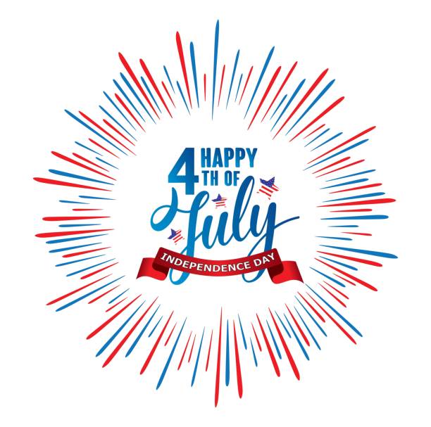 happy 4 th of july independence day usa odręcznie wyrażenie z gwiazdami, amerykańską flagą i fajerwerkami. - fourth of july backgrounds cheerful happiness stock illustrations