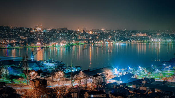istock Night panoramic view on Golden Horn in Istanbul 1156323987