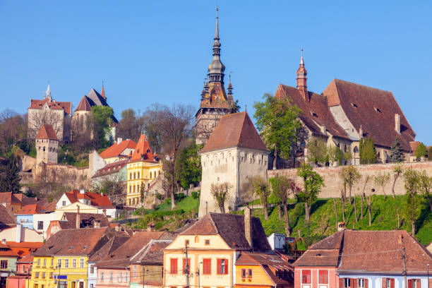 old architecture of sighisoara - sighisoara romania sunlight day imagens e fotografias de stock