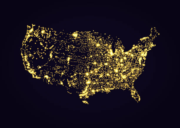 ilustrações de stock, clip art, desenhos animados e ícones de usa america map night light effect vector - topography globe usa the americas