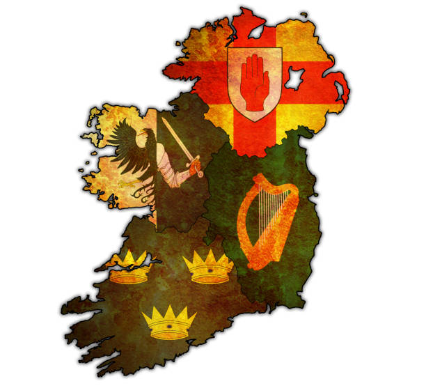 flagi regionów na mapie lub irlandia - munster province illustrations stock illustrations