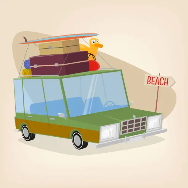Vector illustration of funny illustration of a vacation cartoon car