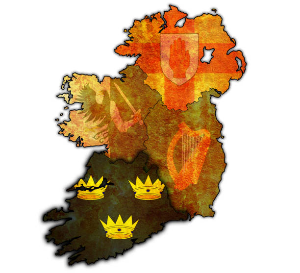 flaga munster na mapie lub irlandia - munster province illustrations stock illustrations