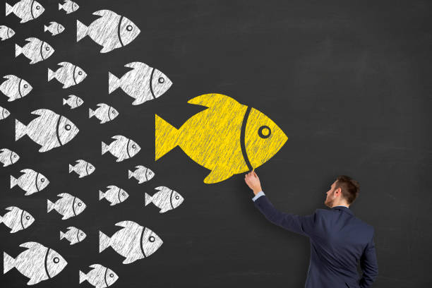 istock Leadership Concepts with Fishes on Chalkboard Background 1156328783