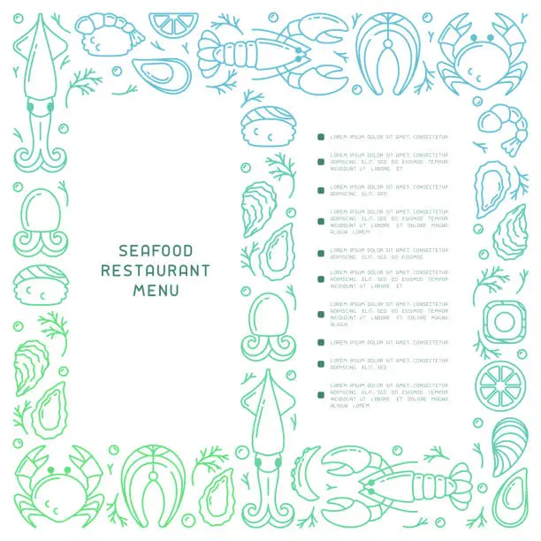 Vector illustration of Restoran menu decor with seafood elements