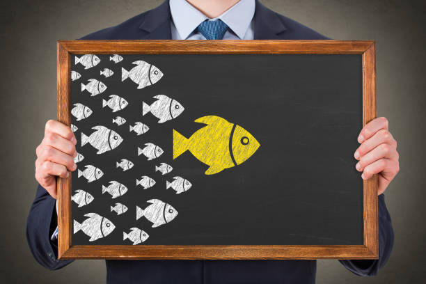 istock Leadership Concepts with Fishes on Blackboard Background 1156329828