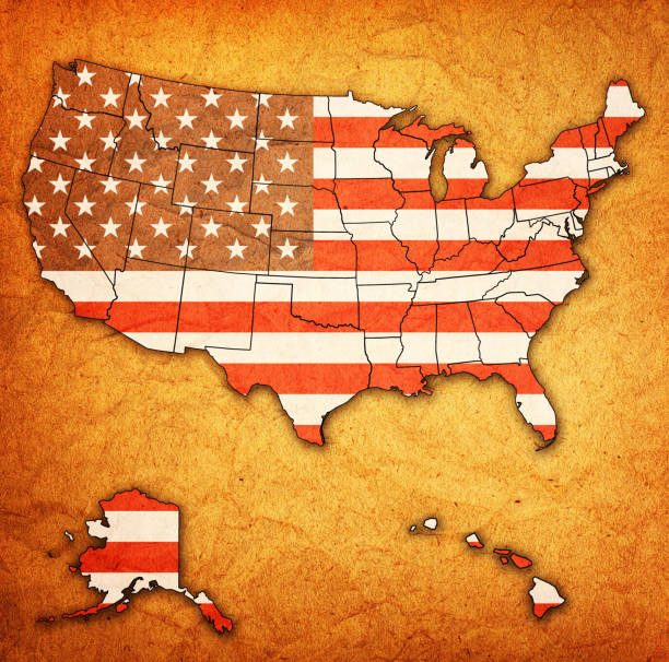 istock map of USA with national flag 1156329835