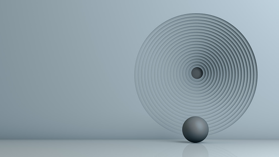 3d rendering of circle tunnel on empty wall, gray background.