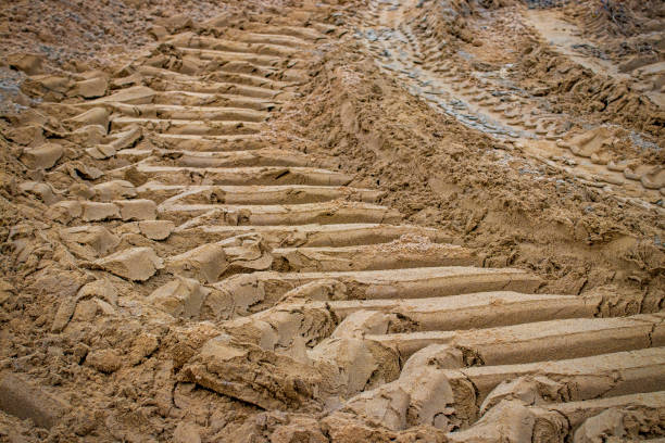 Particular of a motorbike track on the sand, Bibione beach, Veneto region, Italy