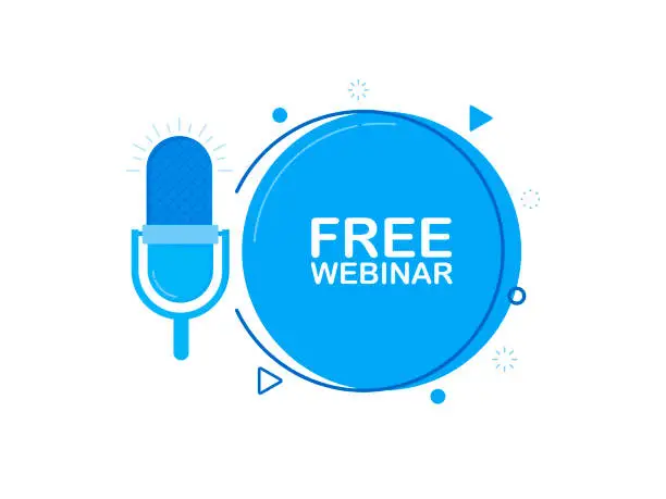 Vector illustration of Free webinar online, with recorde microphone. Modern flat style vector illustration