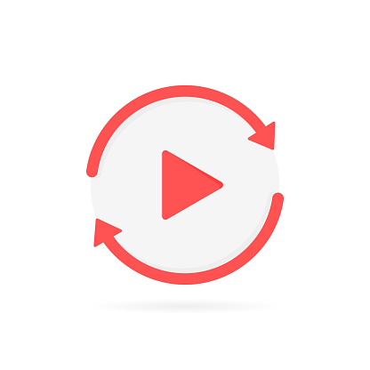 Video play button like replay icon. concept of watching on streaming video player or livestream webinar. Modern flat style vector illustration.