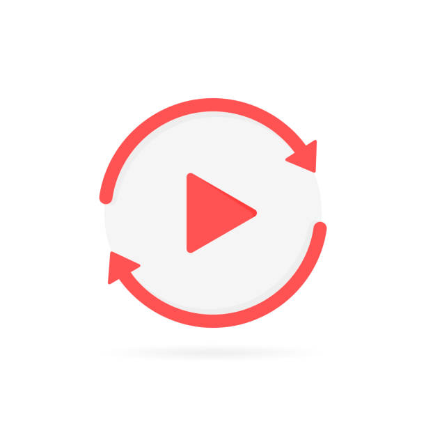 Video play button like replay icon. concept of watching on streaming video player or livestream webinar. Modern flat style vector illustration Video play button like replay icon. concept of watching on streaming video player or livestream webinar. Modern flat style vector illustration. replay stock illustrations