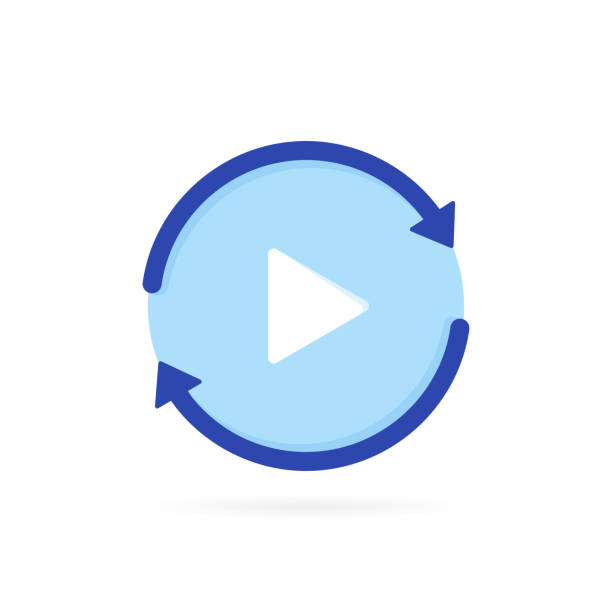 Video play button like replay icon. concept of watching on streaming video player or livestream webinar. Modern flat style vector illustration Video play button like replay icon. concept of watching on streaming video player or livestream webinar. Modern flat style vector illustration. replay stock illustrations