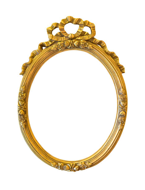 oval golden decorative picture frame isolated on white - frame ellipse gold paintings imagens e fotografias de stock