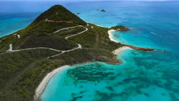 Aerial view of Hermitage bay, Antigua, Barbuda