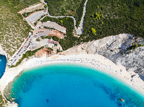 Porto Katsiki directly above, Lefkada, Greece. Drone view.