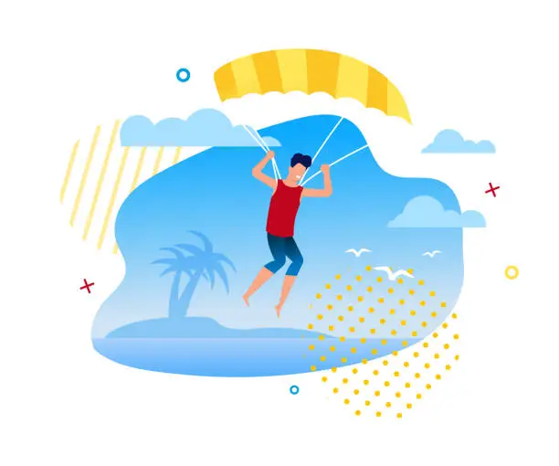 Vector illustration of Parasailing or Skydiving on Sunny Beach Promotion