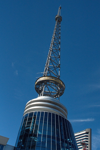 Radio tower on Broadway in the tourist district in Nashville, Tennessee, USA