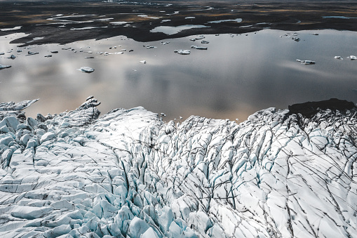 Aerial view of the glacier in Iceland