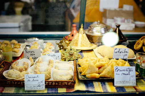 A selection of cookies and pastries for sell at a market in Montreal, Canada