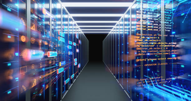 istock Corridor of  server room with server racks in datacenter. 3d illustration 1156374912