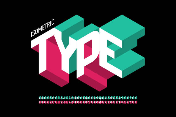 Isometric style font Isometric 3d font design, three-dimensional alphabet letters and numbers vector illustration alphabet stock illustrations