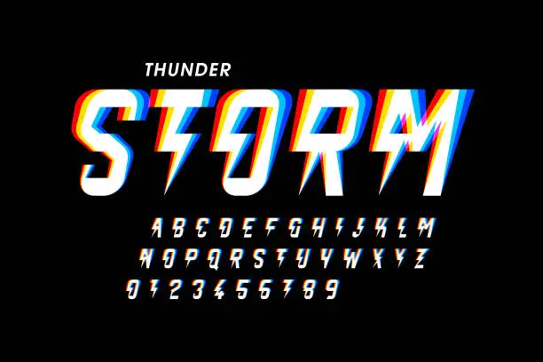 Vector illustration of Thunder storm font