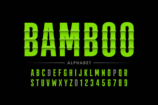 Bamboo font Bamboo style font design, alphabet letters and numbers vector illustration bamboo material stock illustrations