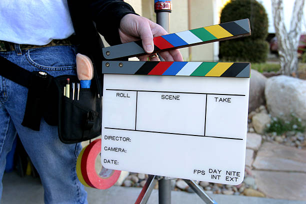 Movie slate open - add your information stock photo