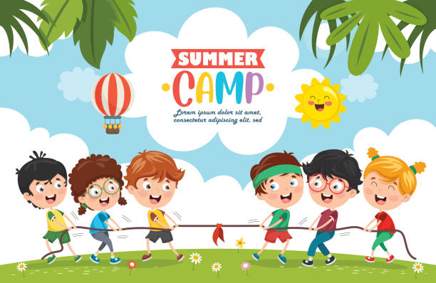 ilustrações, clipart, desenhos animados e ícones de ilustração do vetor do acampamento de verão dos miúdos - summer camp sign child summer