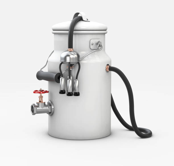 istock 3d Illustration of milk pot with milking unit on white background 1156383817
