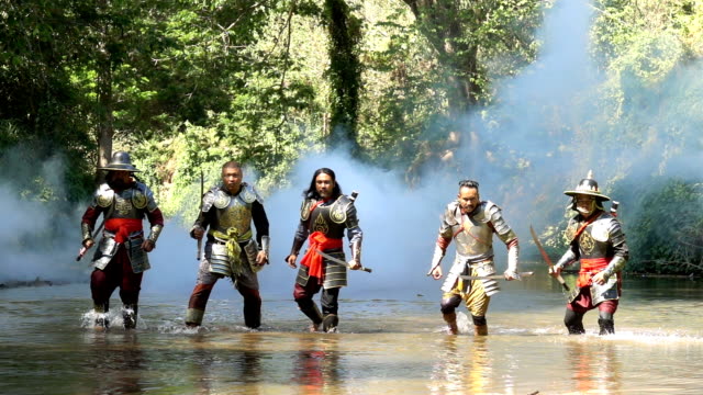 Slow Motion Ancient Warriors Preparing To Fighting At The River