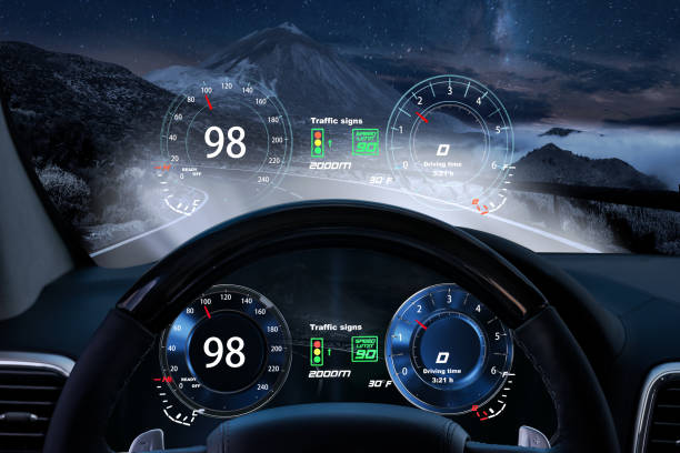 istock view from the cockpit of a car equipped with HUD and active safety systems 1156389014