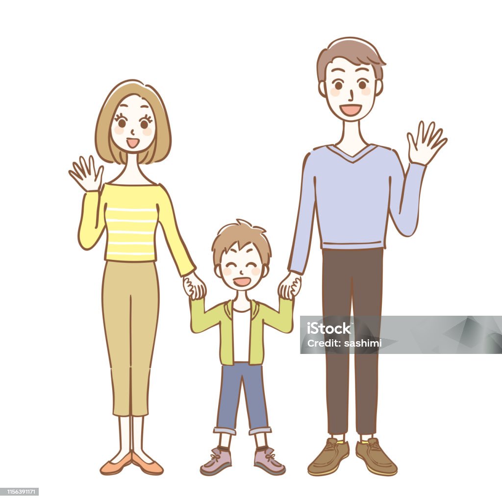 행복한 3인 가족의 일러스트 2세대 가족에 대한 스톡 벡터 아트 및 기타 이미지 - 2세대 가족, 3 명, 30-39세 - Istock