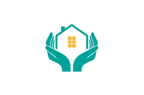 house holding care logo vektor design illustration - haus bauen stock-grafiken, -clipart, -cartoons und -symbole
