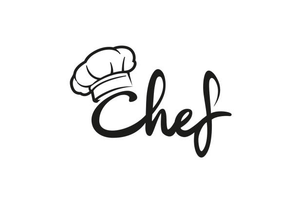 illustrazioni stock, clip art, cartoni animati e icone di tendenza di creative chef cappello simbolo testo carattere lettera disegno vettoriale illustrazione - chef restaurant food cooking