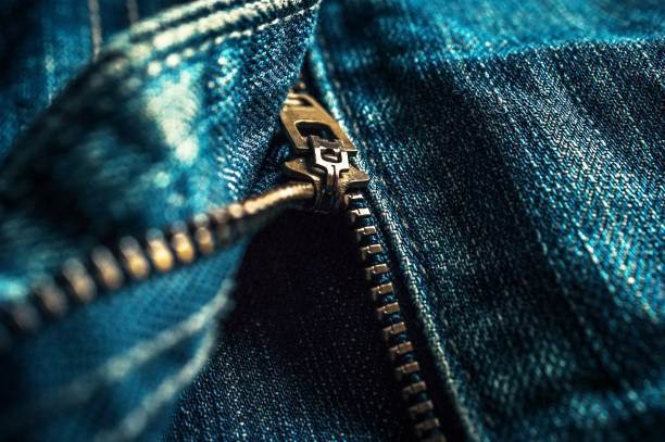 istock Denim Blue Jeans Metal Zipper Details. Copy Space. 1156393329