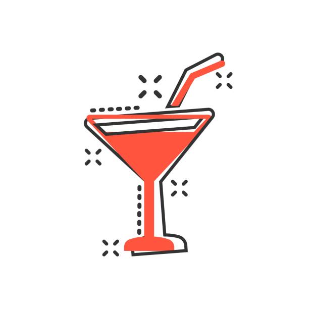 alkohol-cocktail-ikone im comic-stil. trinken glas vektor cartoon illustration auf weißen isolierten hintergrund. martini liquid business concept splash-effekt. - 19644 stock-grafiken, -clipart, -cartoons und -symbole