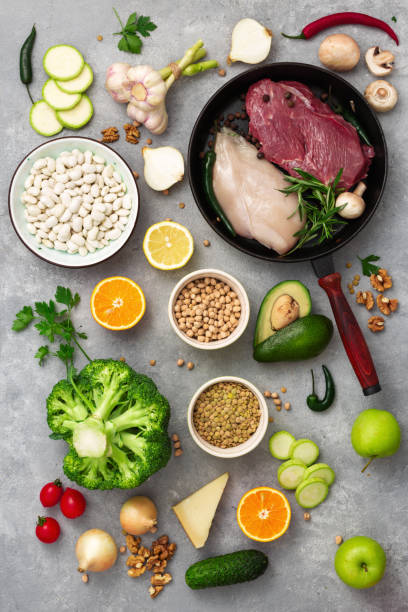 istock Healthy food background top view different diet food on light table 1156395088