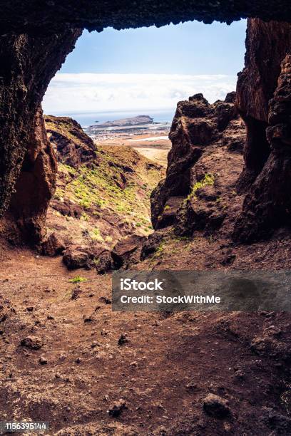 Cuatro Puertas Aka Four Doors Caves Or Cueva De Los Papeles Archaeological Site In Gran Canaria Spain View From The Inside Of The Cave Stock Photo - Download Image Now
