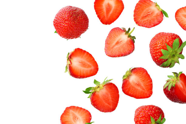 istock Sliced strawberry isolated on white background. Top view 1156399479