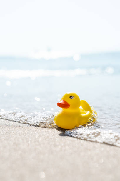 istock Yellow rubber duck toy on the beach 1156400406