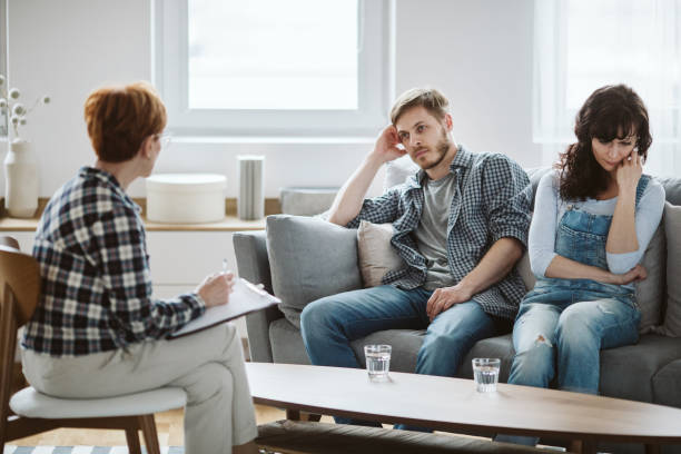 istock Young married couple during telegraphy while considering divorce 1156401227