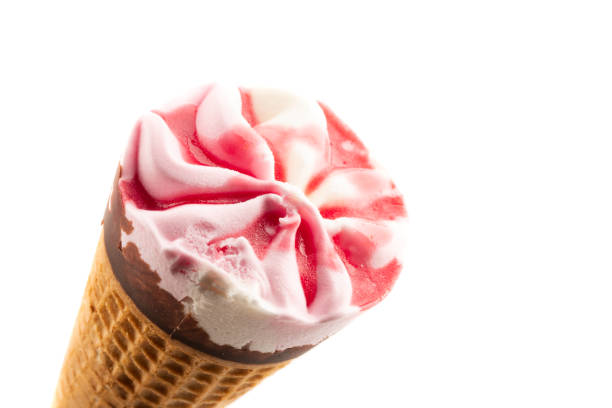 chocolate vanilla and cherry ice cream on white background