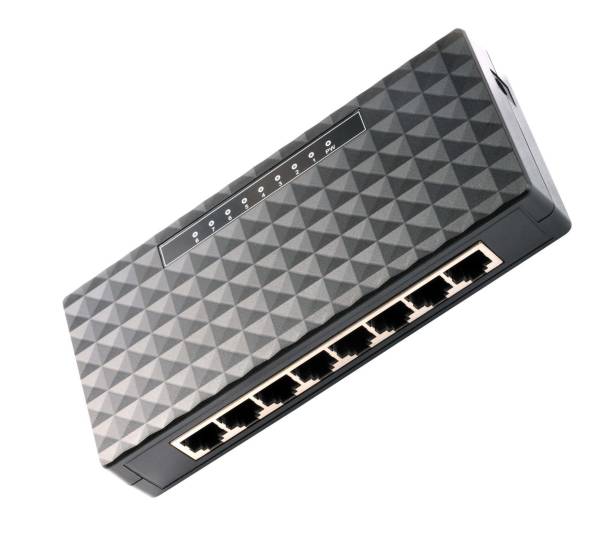 istock black 8 Port Plastic Ethernet Switch isolated on white backgroun 1156401991