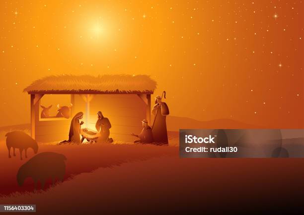 Kararlı Içinde Kutsal Ailenin Nativity Sahnesi Stok Vektör Sanatı & Hazreti İsa‘nin Daha Fazla Görseli - Hazreti İsa, İsa'nın Doğum Maketleri, Noel bayramı