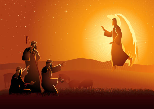 Annunciation to the shepherds Biblical vector illustration series, Annunciation to the shepherds shepherd stock illustrations