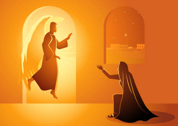 Annunciation to the Blessed Virgin Mary Biblical vector illustration series, Gabriel visits Mary also referred to as the Annunciation to the Blessed Virgin Mary virgin mary stock illustrations