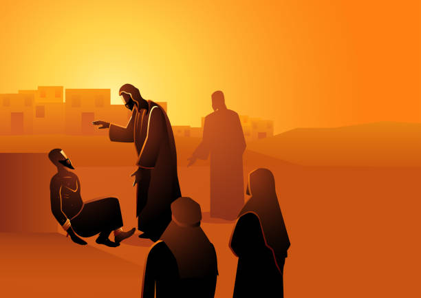 Jesus heals the man with leprosy Biblical vector illustration series, Jesus heals the man with leprosy leprosy stock illustrations