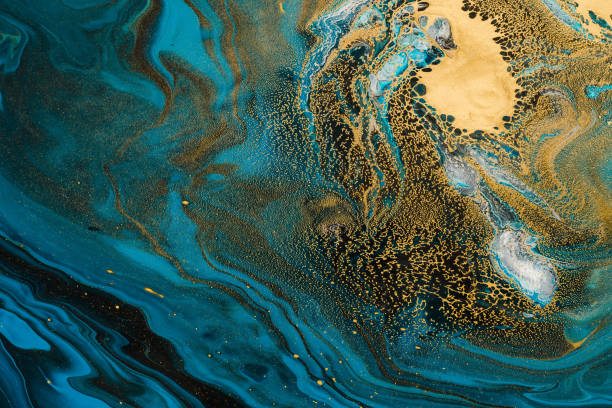 Acrylic Fluid Art. Blue waves and gold inclusion. Abstract stone background or texture Acrylic Fluid Art. Blue waves and gold inclusion. Abstract stone background or texture. turquoise gemstone stock pictures, royalty-free photos & images